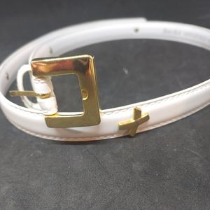 Rose Red White Leather Belt Gold X Accents Medium Women's